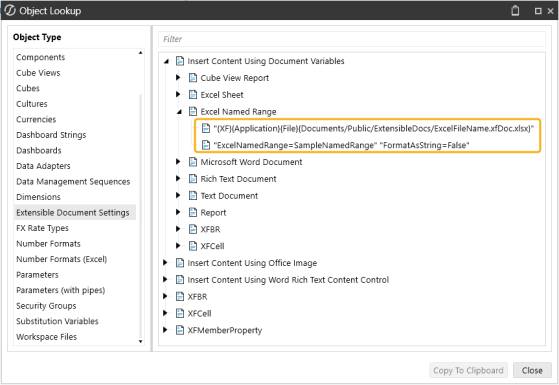 Excel Named Range Document Variables boxed with yellow highlight